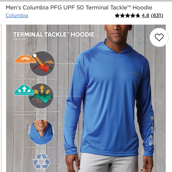 Columbia Terminal Tackle Hoodie Mens 5XT Blue PFG Omni-Shade Sun Shirt 50 UPF - Picture 5 of 9
